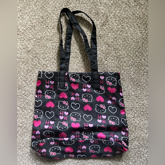 2011 Hello Kitty Black & Pink Heart Print Tote Bag Official Sanrio Kawaii Love - Picture 2 of 16